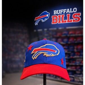 Buffalo Bills Hat Blue Red Baseball Cap Embroidered Logo Gold Glitter Script